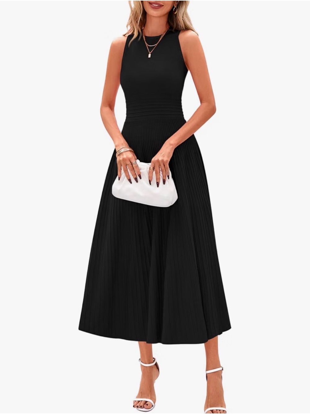 Sleeveless Pleated Midi Dress in Black - Picture 3 of 9